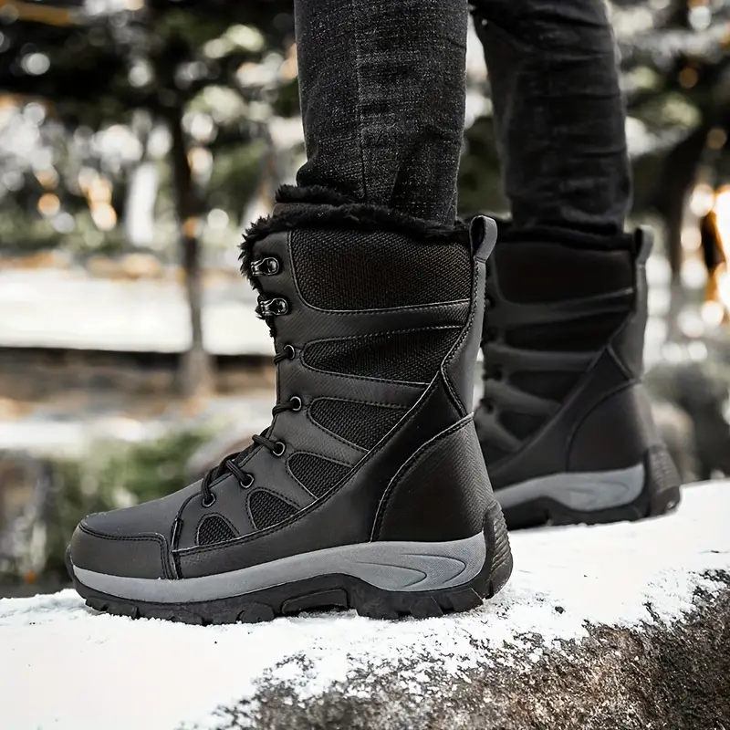 Herren-Schneestiefel mit mittlerer Wade, Thermo-Winterschuhe, winddichte Wanderstiefel mit flauschigem Futter