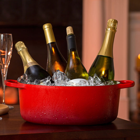 Signature Cast Iron 8-quart Cerise Oval Dutch Oven with Copper Knob