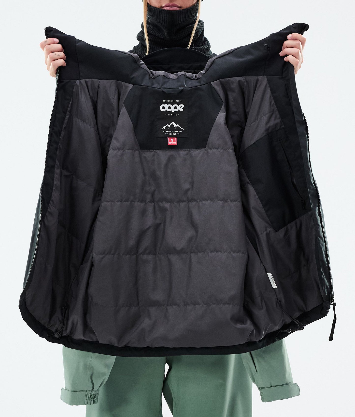 Snowboard Jacket For Women Stripe Black/Faded Green