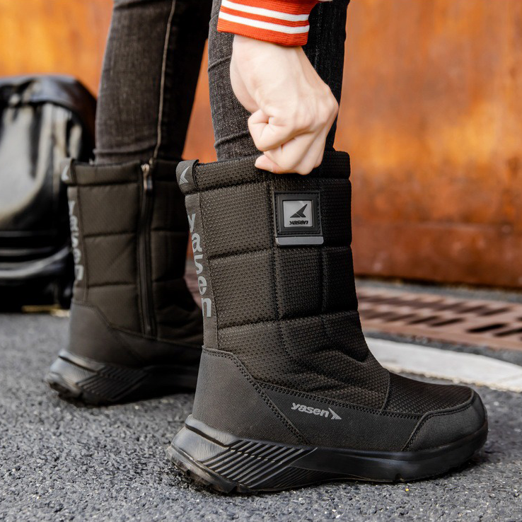 (Vente à durée limitée -49 % de réduction) Bottes de neige unisexes en cuir épais, doublées de fourrure, bottes mi-mollet chaudes, imperméables et antidérapantes (mise à niveau Warmth 2024)