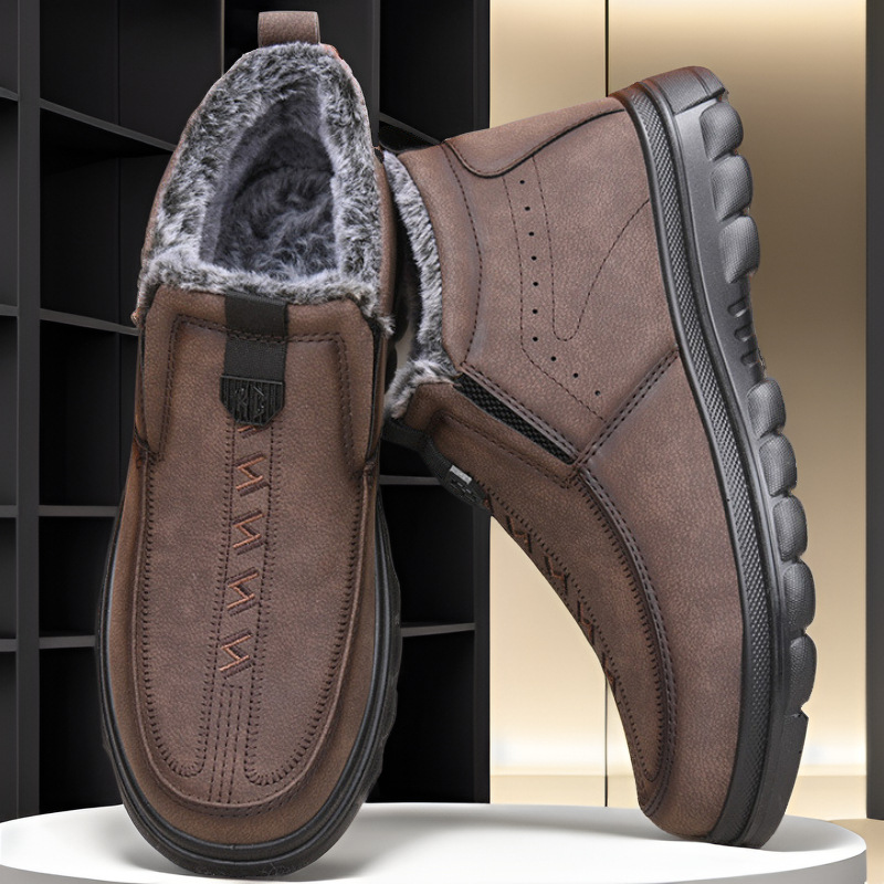 (Zeitlich begrenzter Rabatt von 70 %) Warme, orthopädische Winterstiefel aus echtem Leder mit Flanellfutter und Fußgewölbeunterstützung für Herren, wasserdicht, rutschfest 