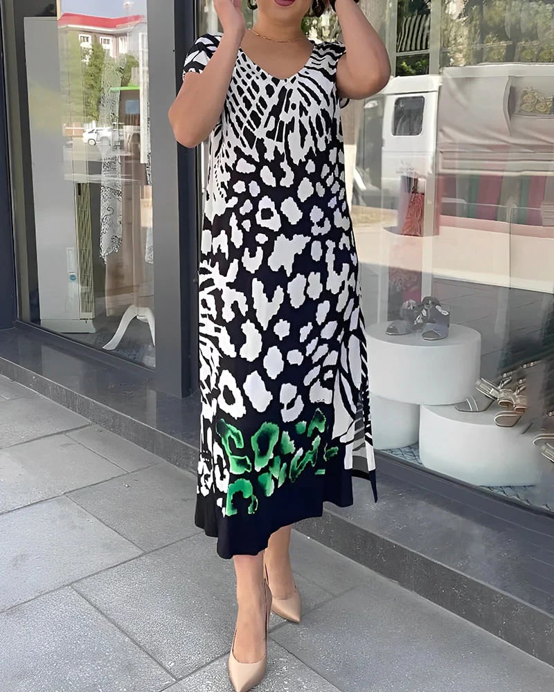 Lässiges bedrucktes Kurzarmkleid