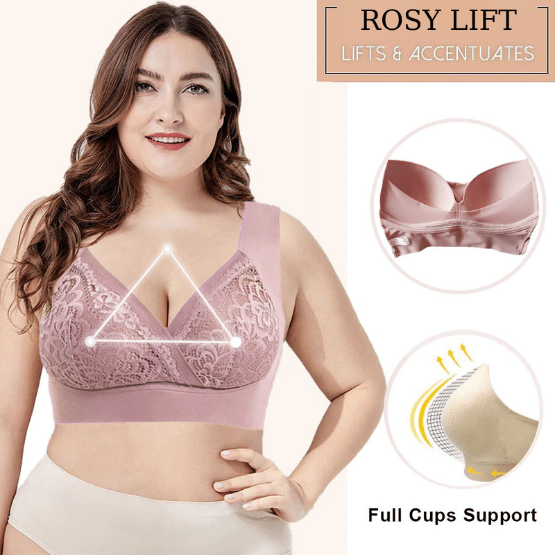 Rose - Soutien-gorge en dentelle extra-élastique sans armatures, grande taille, confort 
