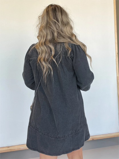 New Washed Denim Shirt Dress (Buy 2 Free Shipping)