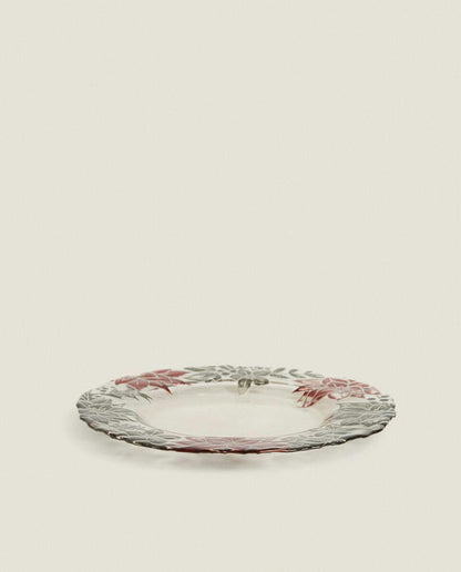 POINSETTIA GLASS DESSERT PLATE