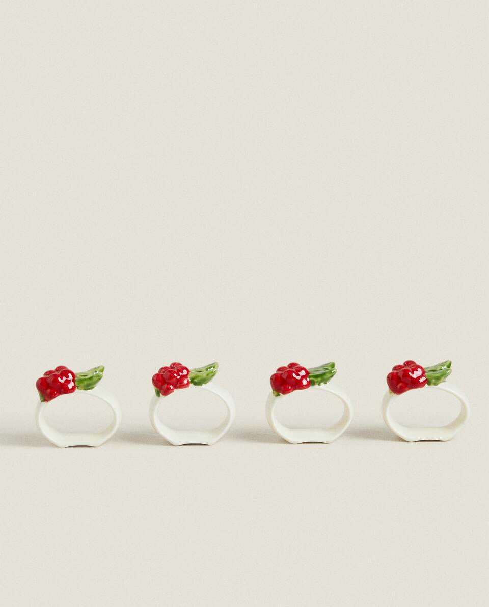 PACK OF CHRISTMAS CERAMIC MISTLETOE NAPKIN RINGS (PACK OF 4)
