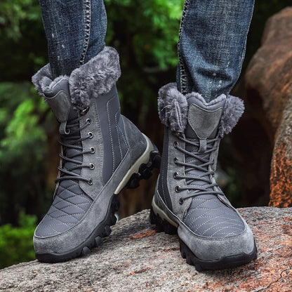 Warme, wasserdichte, Fleece-gefütterte High-Top-Schneestiefel für Herren aus Pelz 