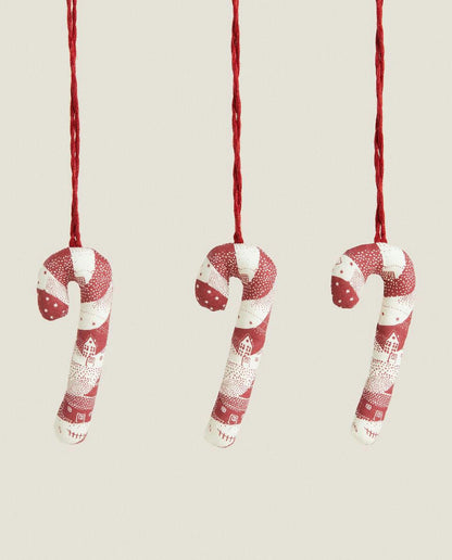PACK OF PATCHWORK CANDY CANE CHRISTMAS DECORATIONS (PACK OF 3)