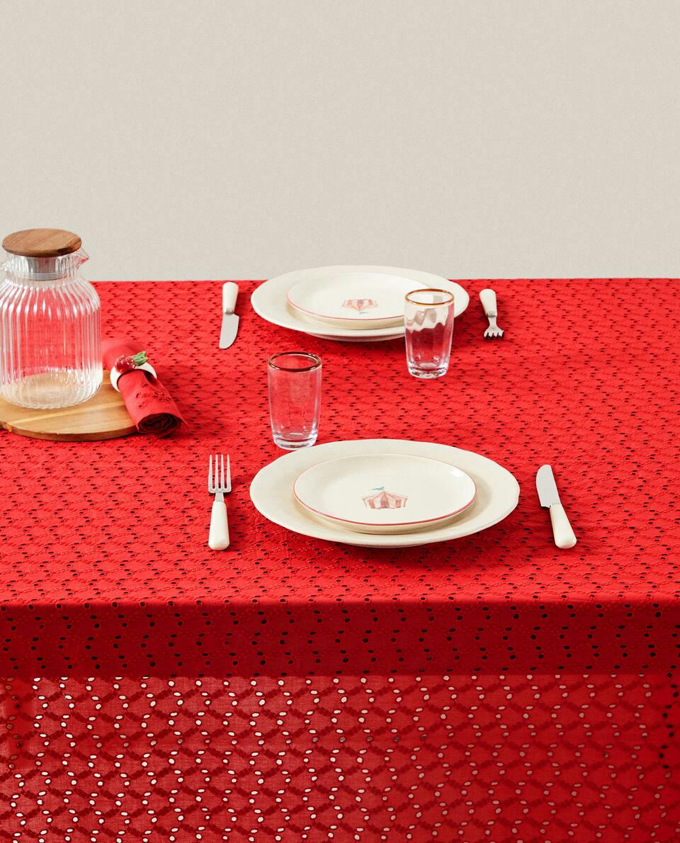 EMBROIDERED COTTON CHRISTMAS TABLECLOTH