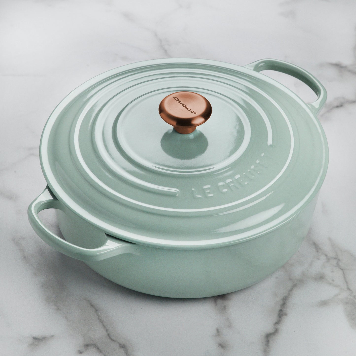 Signature Cast Iron 6.75-quart Sea Salt Round Wide Dutch Oven with Copper Knob