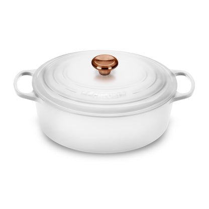 Signature Cast Iron 8-quart White Oval Dutch Oven with Copper Knob