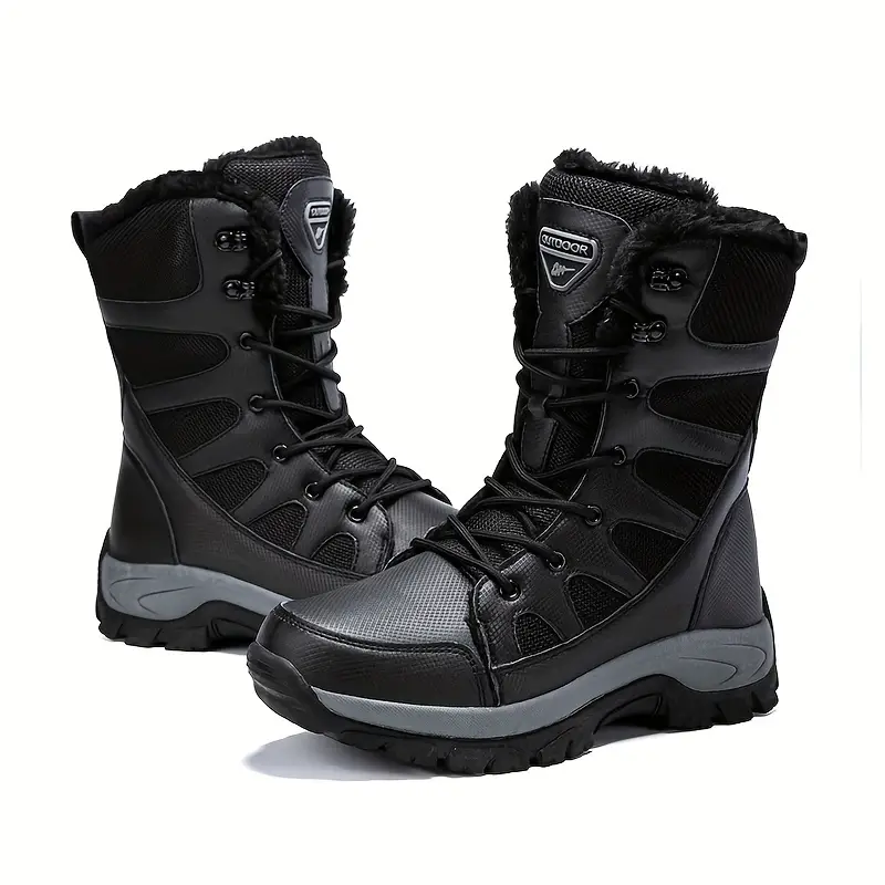 Herren-Schneestiefel mit mittlerer Wade, Thermo-Winterschuhe, winddichte Wanderstiefel mit flauschigem Futter 