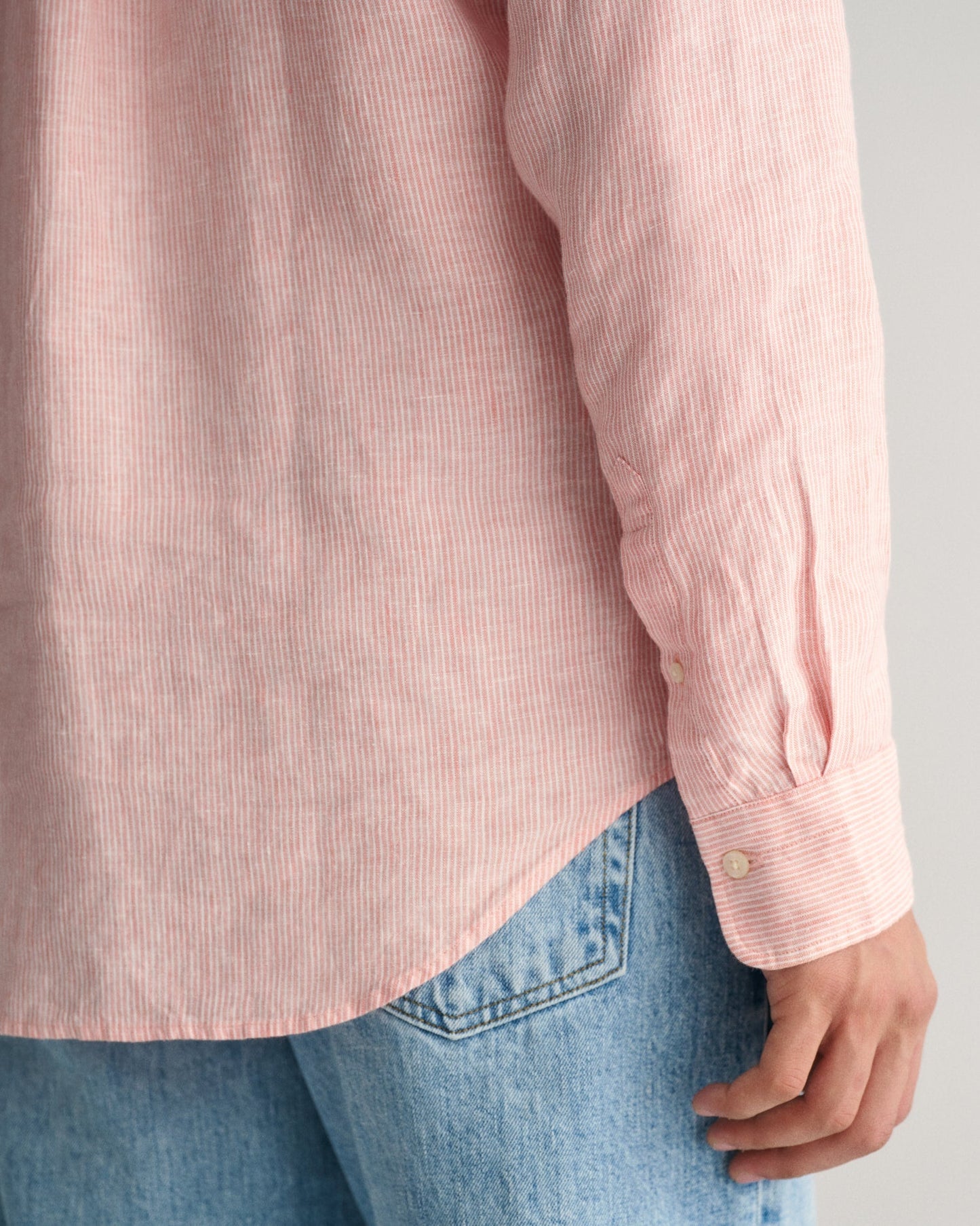 Men's Regular Fit Striped Linen Shirt - PEACHY PINK