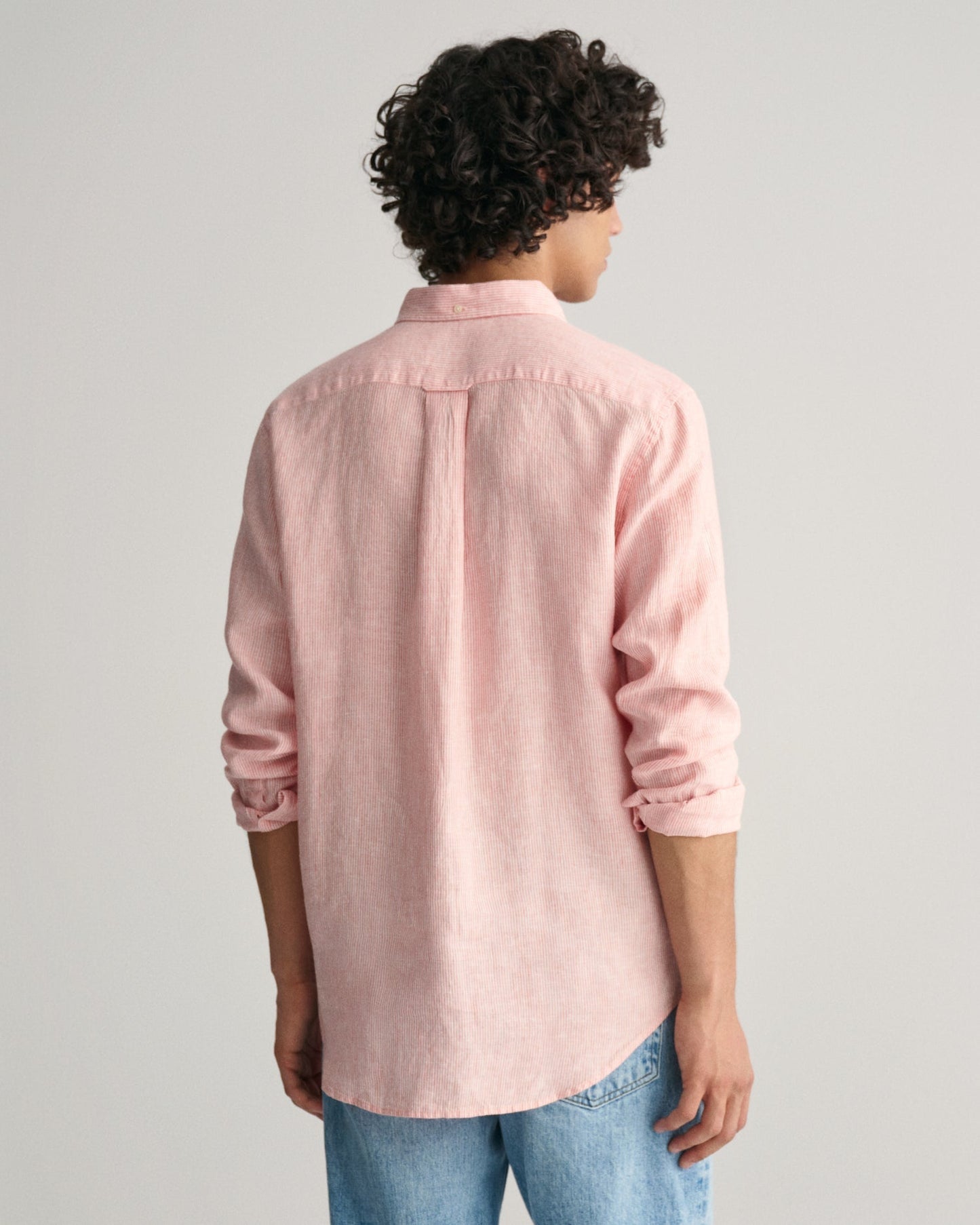 Men's Regular Fit Striped Linen Shirt - PEACHY PINK