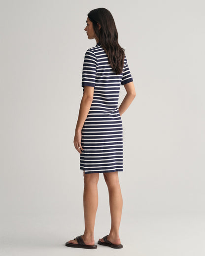 Women's Striped Shield Piqué Polo Dress - EVENING BLUE