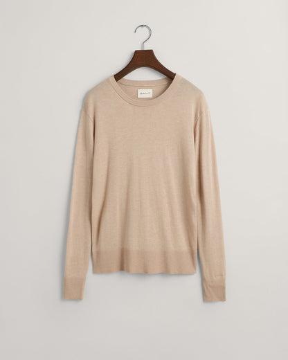 Women's Fine Knit Crew Neck Sweater - DRY SAND