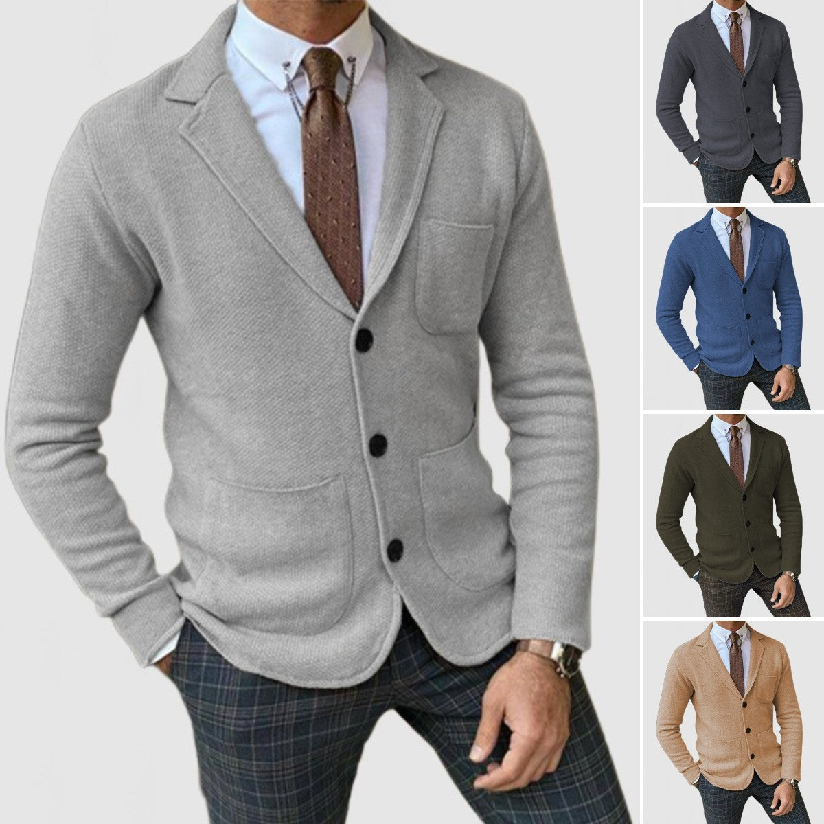 AUSVERKAUF Elegante Herren-Strickjacke mit Revers und langen Ärmeln 