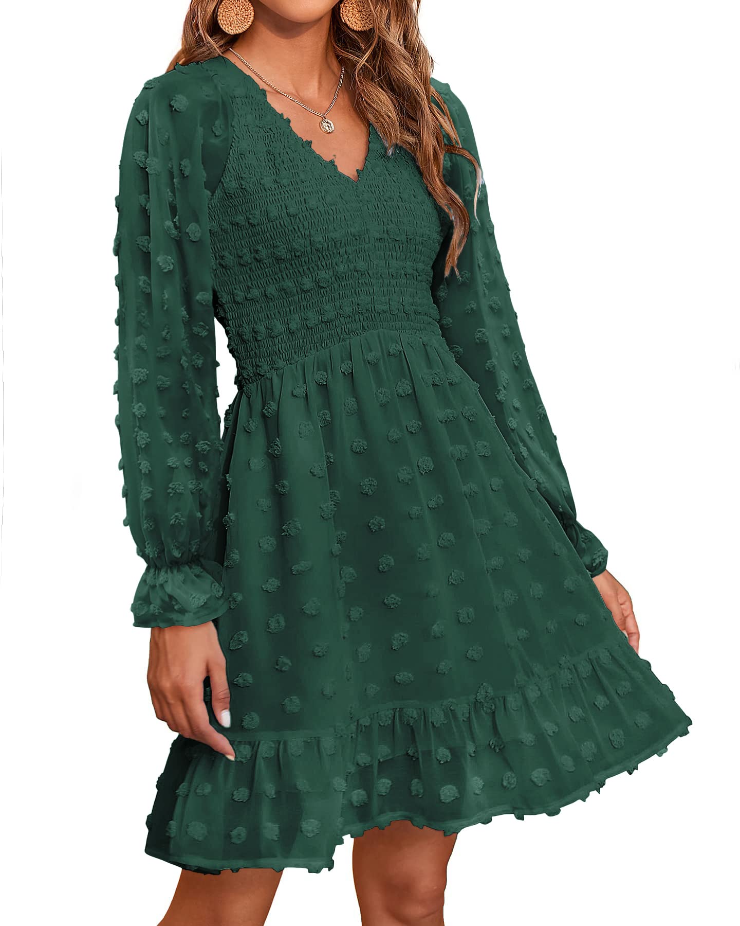 Women's Spring V Neck Swiss Dot Chiffon Mini Dress (Buy 2 Free Shipping)