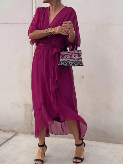 Robe en mousseline à col en V élégante et stylée 