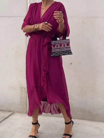 Robe en mousseline à col en V élégante et stylée 