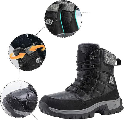 (⏰Zeitlich begrenzter Rabatt 49 %) Dicke, warme Schneestiefel für Herren, breite Zehenpartie, rutschfeste, pelzgefütterte Lederstiefel, wasserdichte Winter-Wanderstiefel 