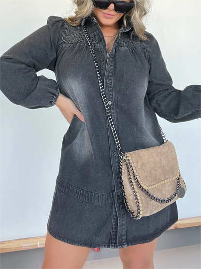New Washed Denim Shirt Dress (Buy 2 Free Shipping)