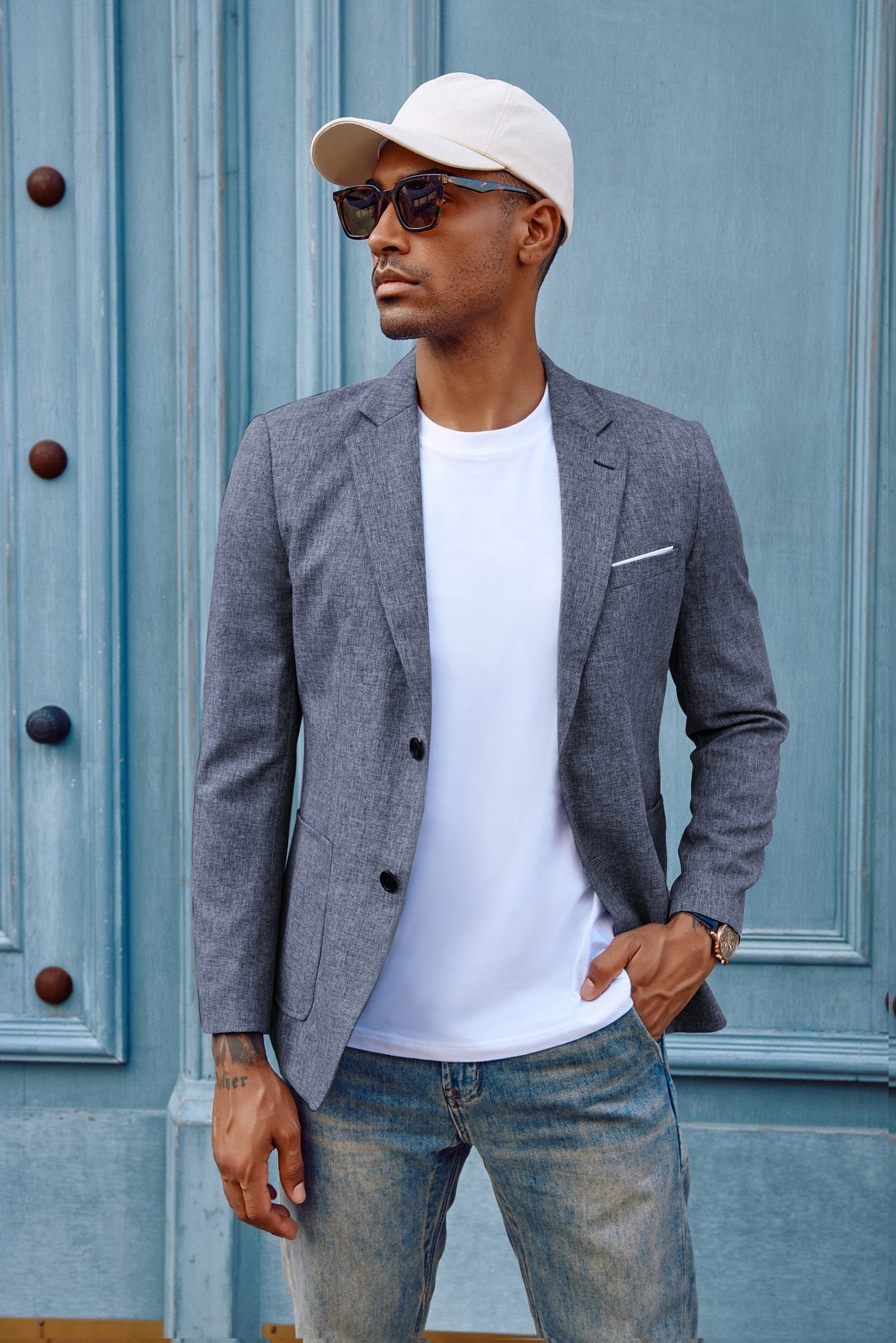 Blazer de sport décontracté pour homme, veste d'affaires légère à deux boutons 