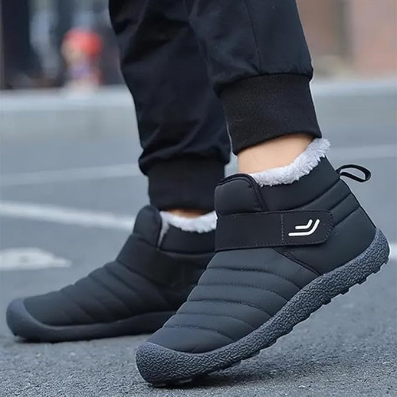 (Zeitlich begrenzte Aktion mit 49 % Rabatt) Warme, wasserdichte, rutschfeste Baumwollschuhe für Herren im Winter mit Klettverschluss, breite Zehenpartie, orthopädische Fußgewölbeunterstützung, Slip-on-Baumwollschuhe 