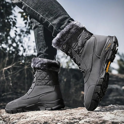 (Zeitlich begrenzter Verkauf, 49 % Rabatt) Herren-Winterstiefel mit warmem, dickem Leder und Plateausohle, pelzgefüttert, wasserdicht, rutschfest, verschleißfest 