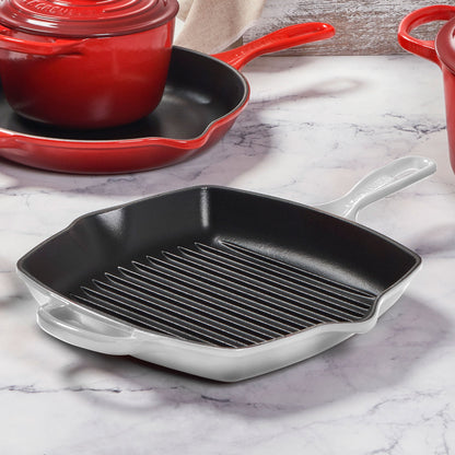 Signature Cast Iron 10.25-inch White Square Grill Pan