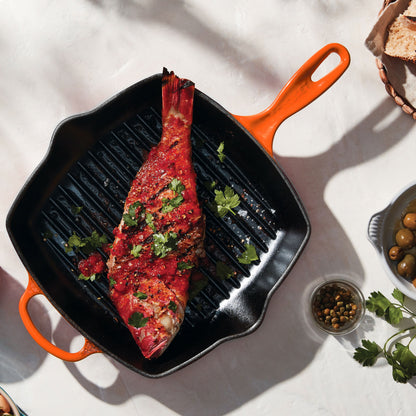 Signature Cast Iron 10.25-inch Flame Square Grill Pan