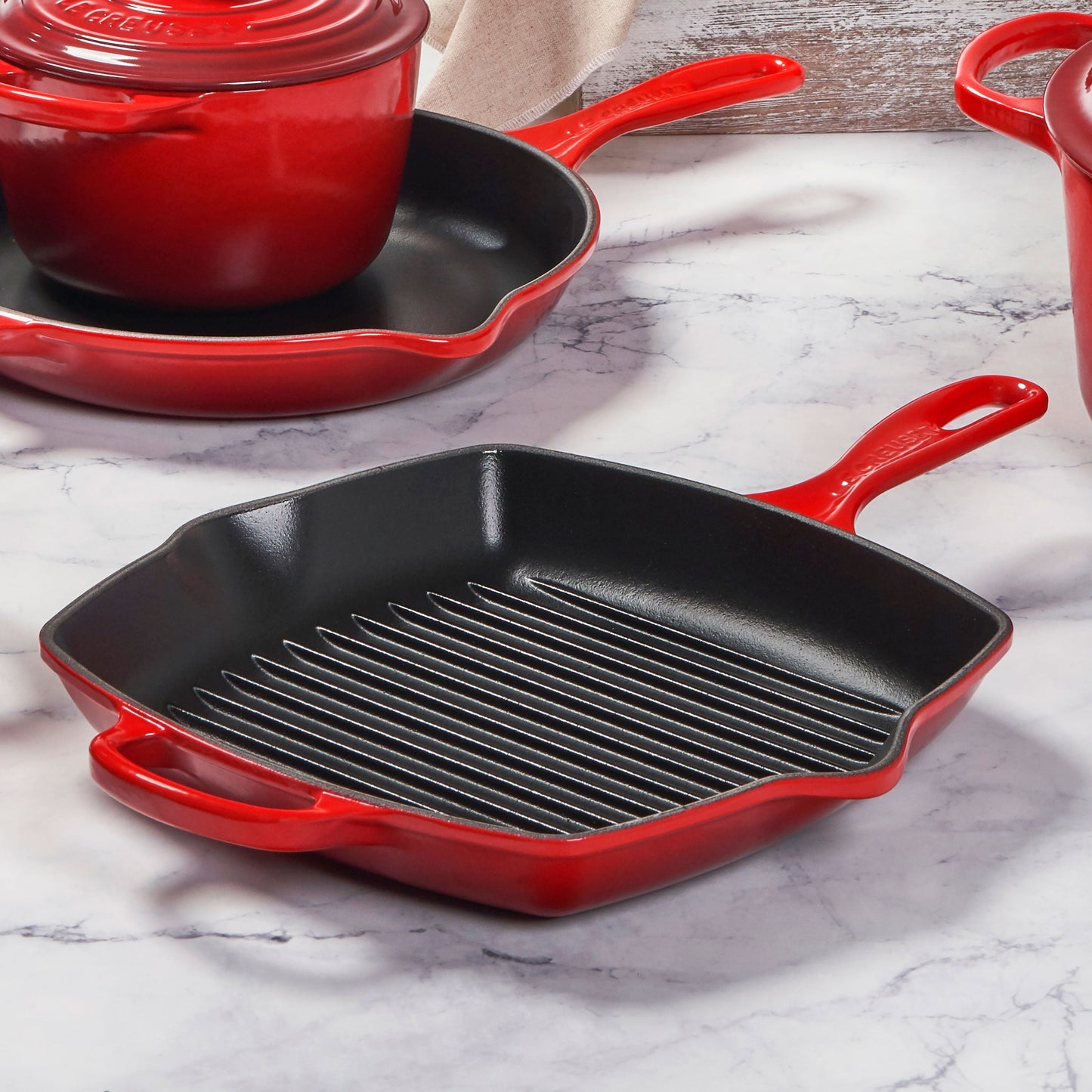 Signature Cast Iron 10.25-inch Cerise Square Grill Pan