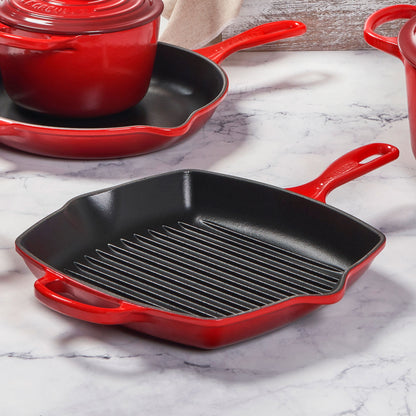 Signature Cast Iron 10.25-inch Cerise Square Grill Pan