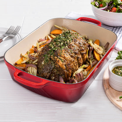 Signature Cast Iron 12.75-inch x 9.75-inch Cerise Roasting Pan