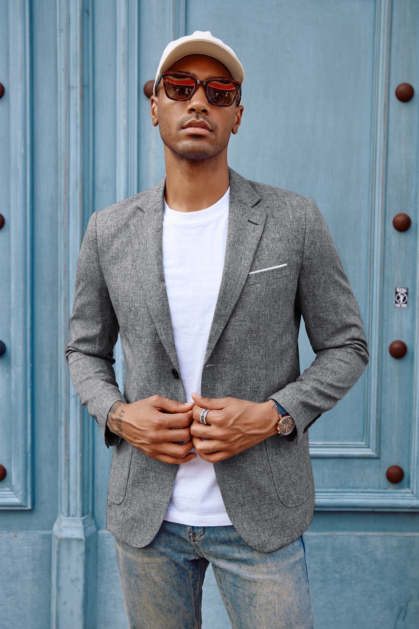 Blazer de sport décontracté pour homme, veste d'affaires légère à deux boutons 