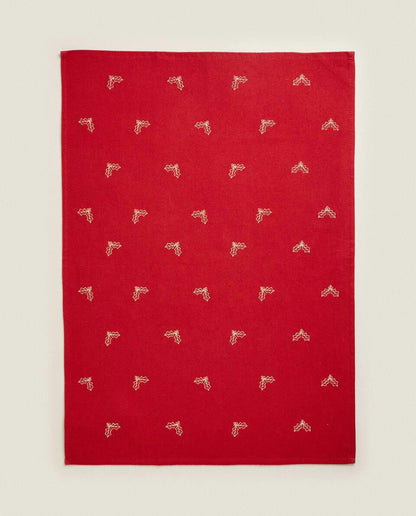 EMBROIDERED CHRISTMAS TREE COTTON TEA TOWEL