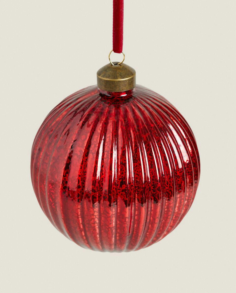 GLASS CHRISTMAS BAUBLE DECORATION WITH STRIPES