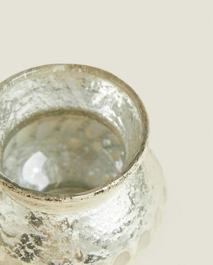 CHRISTMAS HERRINGBONE GLASS TEALIGHT HOLDER