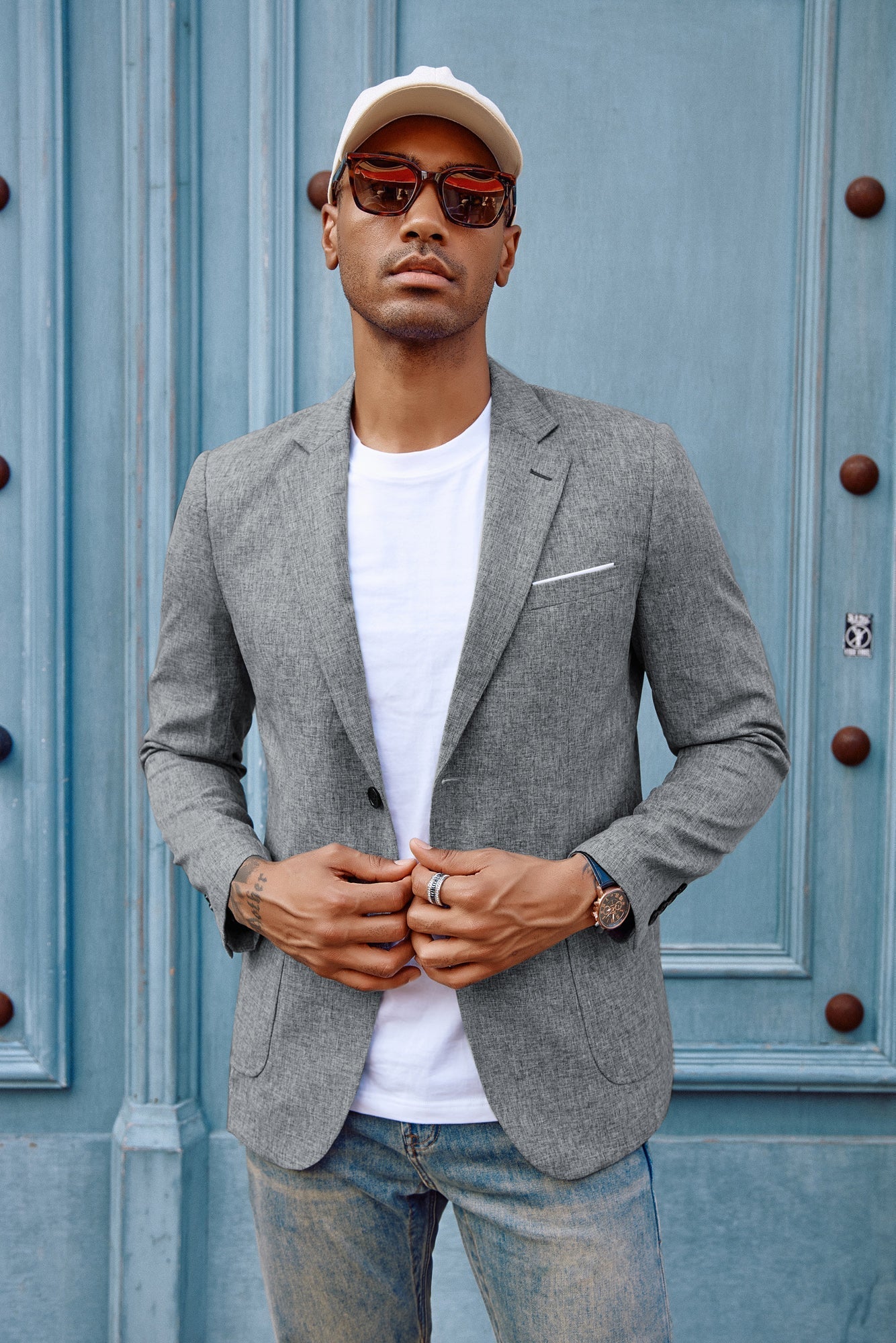 Blazer de sport décontracté pour homme, veste d'affaires légère à deux boutons 