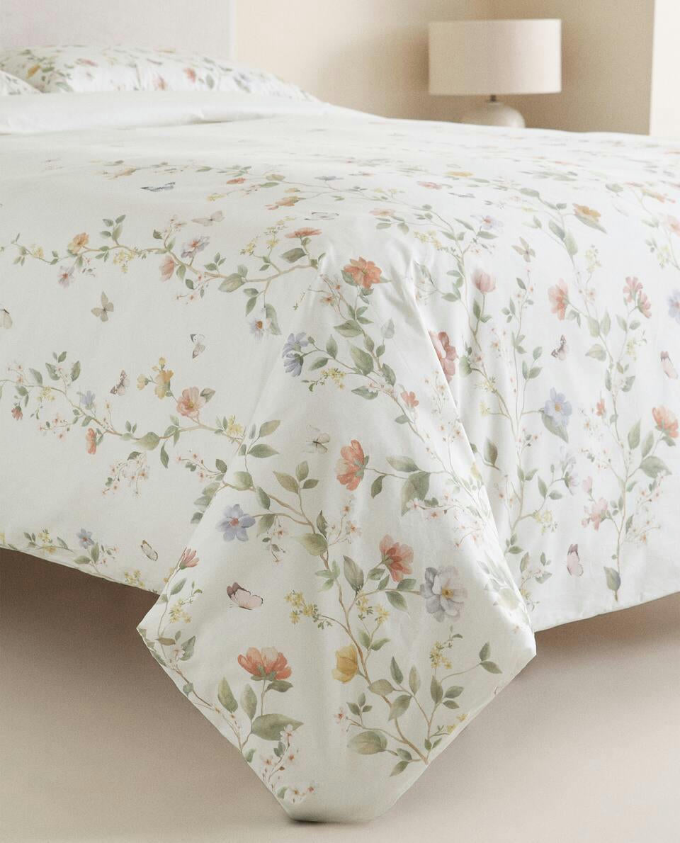 FLOWER AND BUTTERFLY PRINT DUVET COVER
