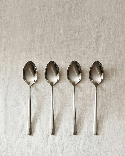 BOX OF 4 SHINY STEEL DESSERT SPOONS