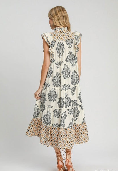 Women's Casual Printed Ruffle Sleeve Midi Dress (Buy 2 Free Shipping)