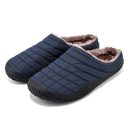 (Vente à durée limitée -49 % de réduction) Pantoufles pour hommes, chaussures d'hiver chaudes en peluche, semelles épaisses, pantoufles en cuir imperméables, chaussures en coton 