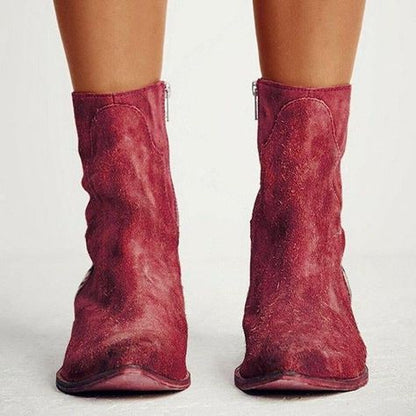 Damen Leder Mittlerer Absatz Retro High Heels 