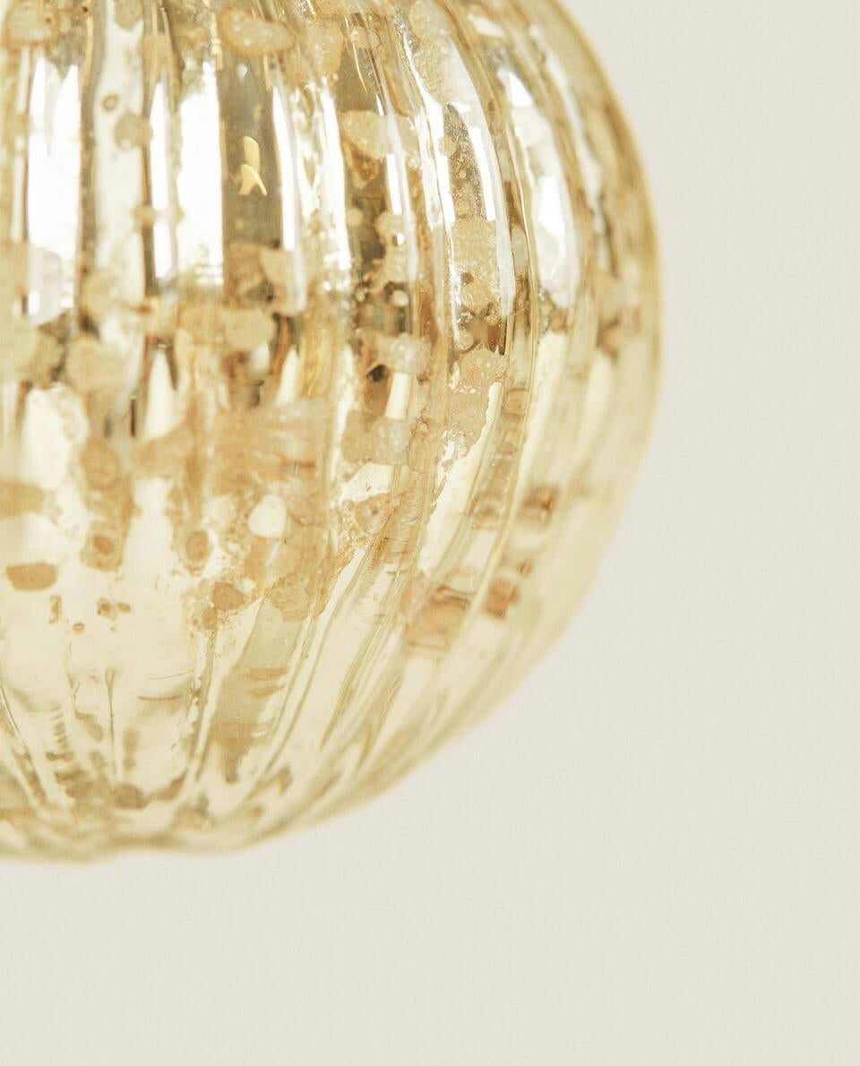 CRACKLED STRIPED CHRISTMAS BAUBLE DECORATION