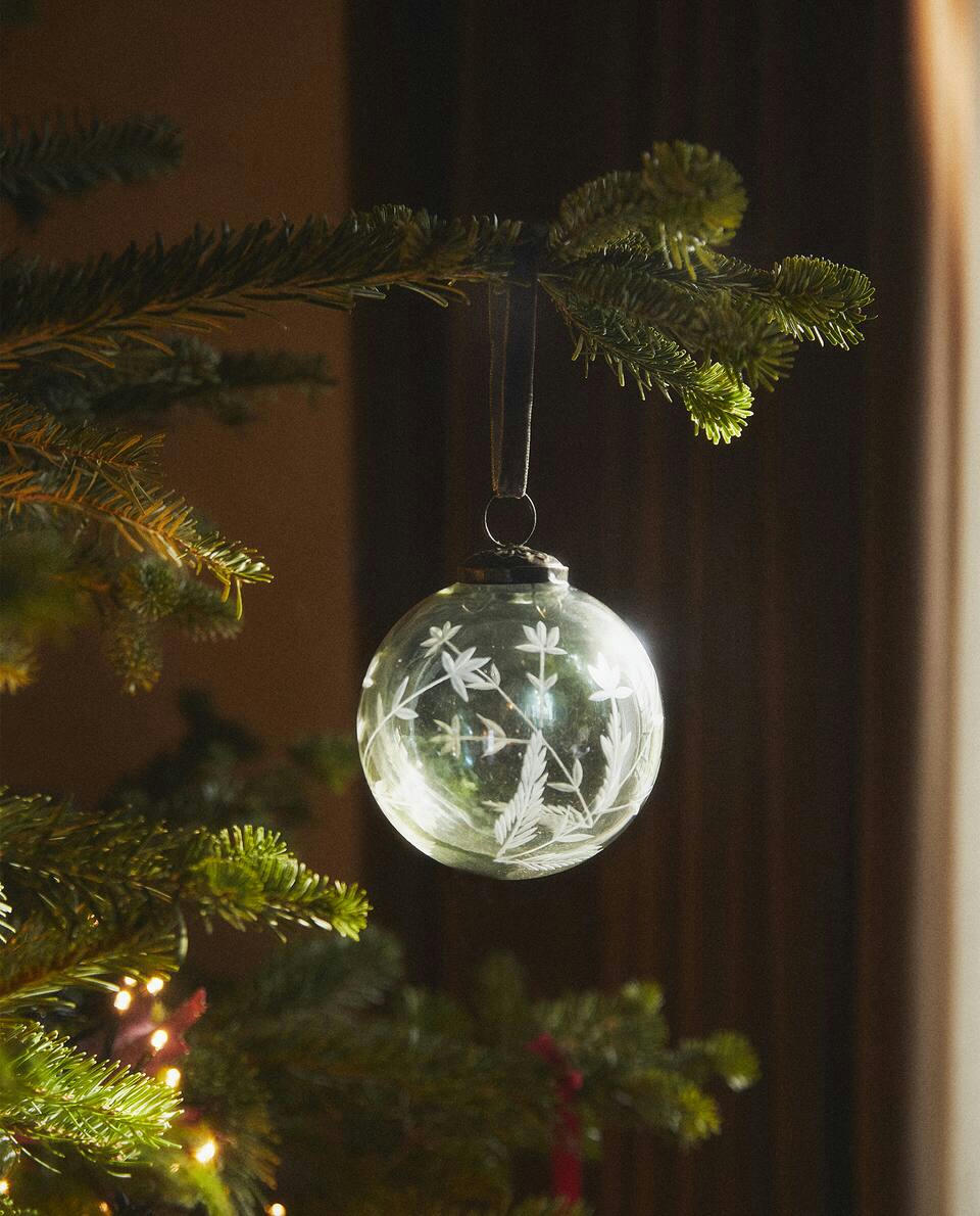 GLASS CHRISTMAS BRANCHES BAUBLE DECORATION