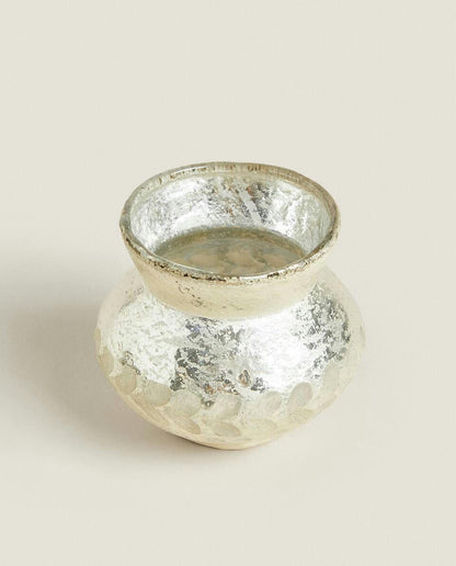 CHRISTMAS HERRINGBONE GLASS TEALIGHT HOLDER