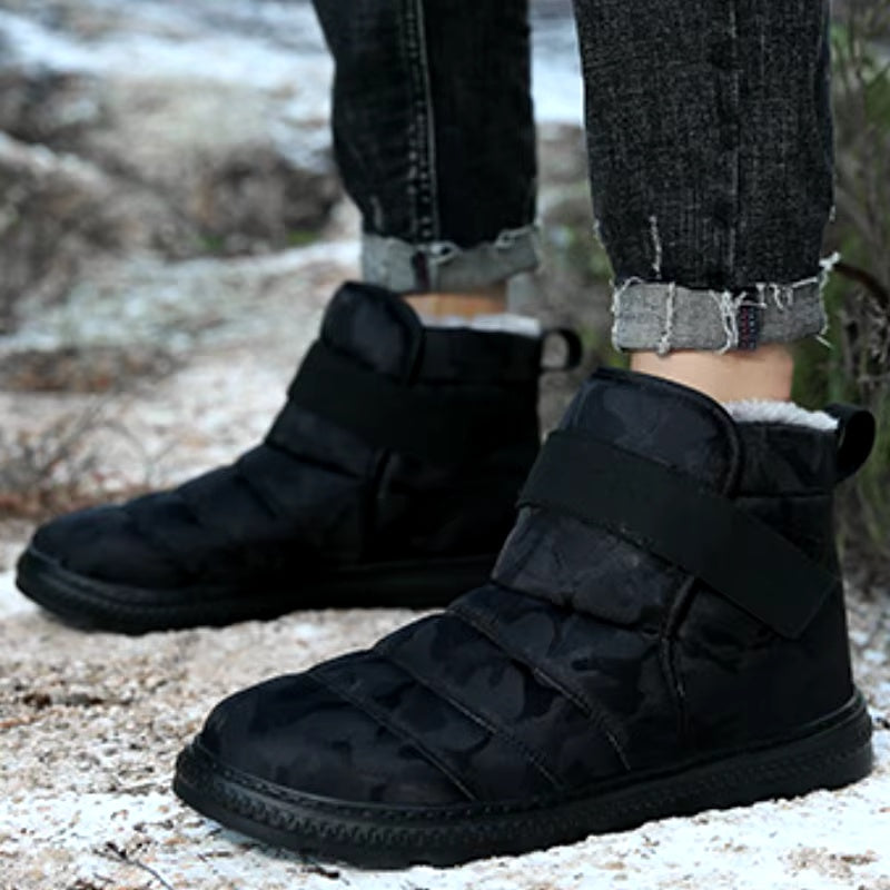 (Zeitlich begrenztes 70% Rabatt-Event) Herren Winter 2024 Neue warme wasserdichte rutschfeste durchstichfeste Slip-On-Schneestiefel mit Klettverschluss Knöchelstütze Orthopädische Baumwollschuhe mit breiter Zehen- und Fußgewölbestütze 