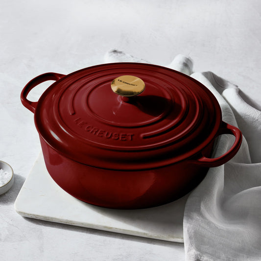 Signature Cast Iron 6.75-quart Rhone Round Wide Dutch Oven with Gold Knob