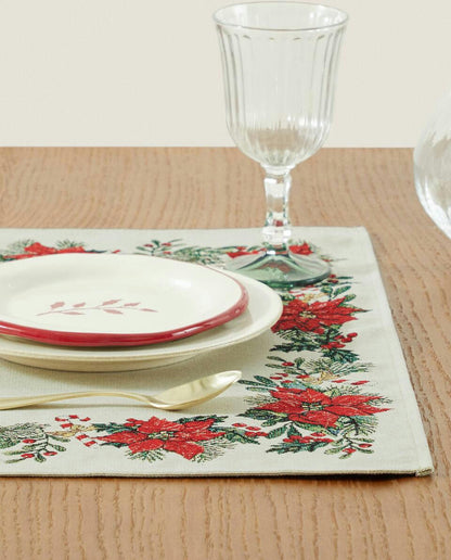 CHRISTMAS POINSETTIA JACQUARD COTTON PLACEMAT